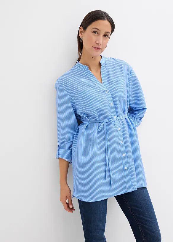 Umstandsbluse und Stillbluse aus reiner Bio-Baumwolle in blau von vorne (im Anschnitt) - bonprix