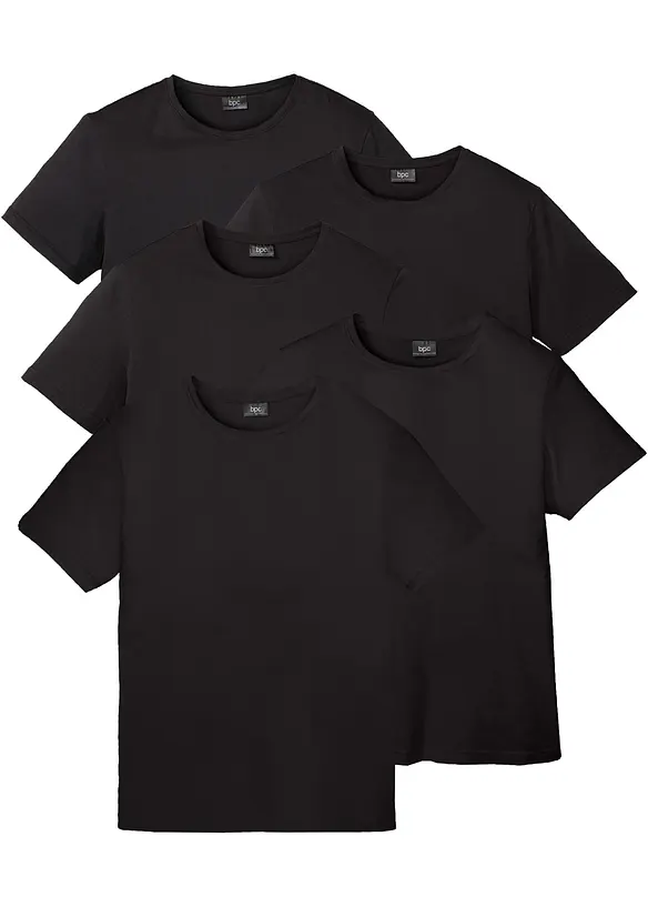 T-Shirt (5er Pack) in schwarz von vorne - bonprix