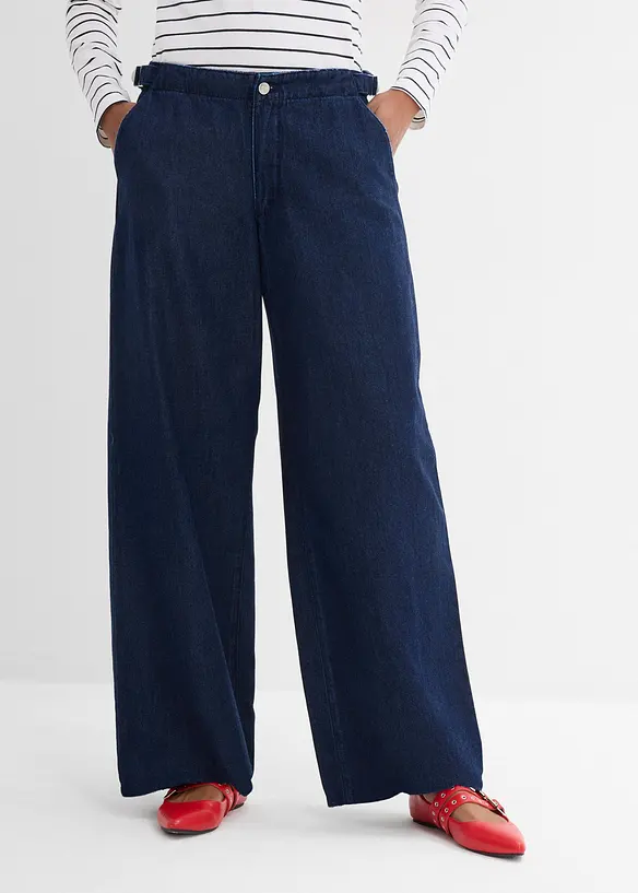 Wide-Leg-Jeans Mid Waist in blau von vorne - bonprix