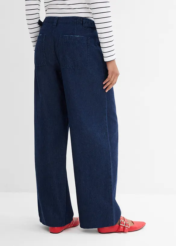 Wide-Leg-Jeans Mid Waist in blau von hinten - bonprix