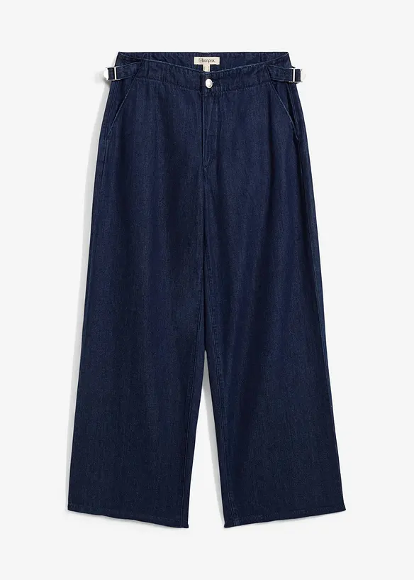 Wide-Leg-Jeans Mid Waist in blau von vorne - bonprix