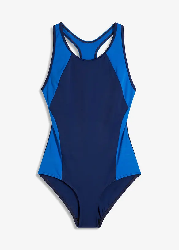 Schnelltrocknender Sport-Badeanzug mit Racerback in blau von vorne - bonprix