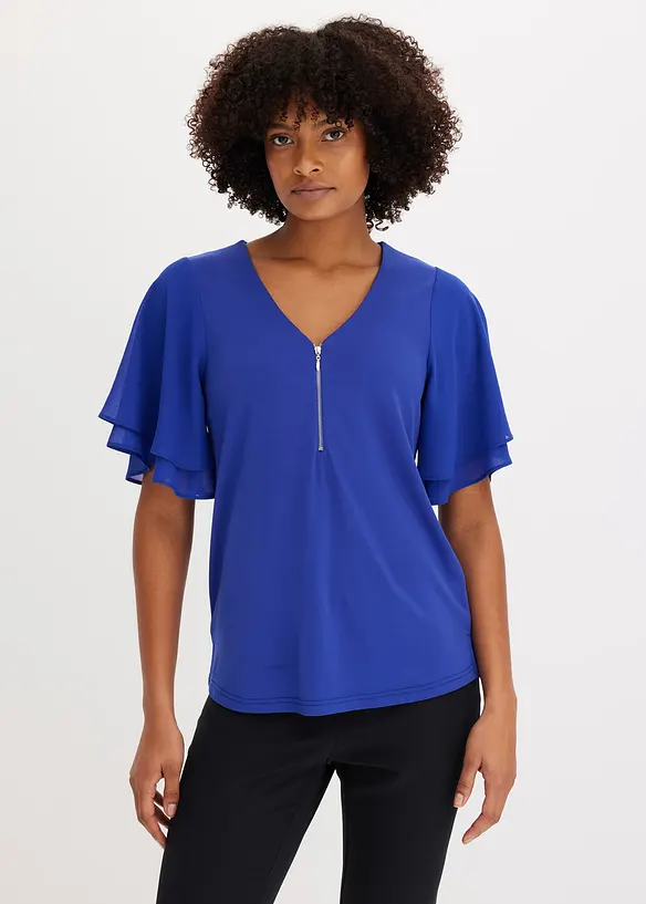 Shirt mit Chiffonärmeln in blau von vorne (im Anschnitt) - bonprix Shirt mit Chiffonärmeln in blau von vorne (im Anschnitt) - bonprix