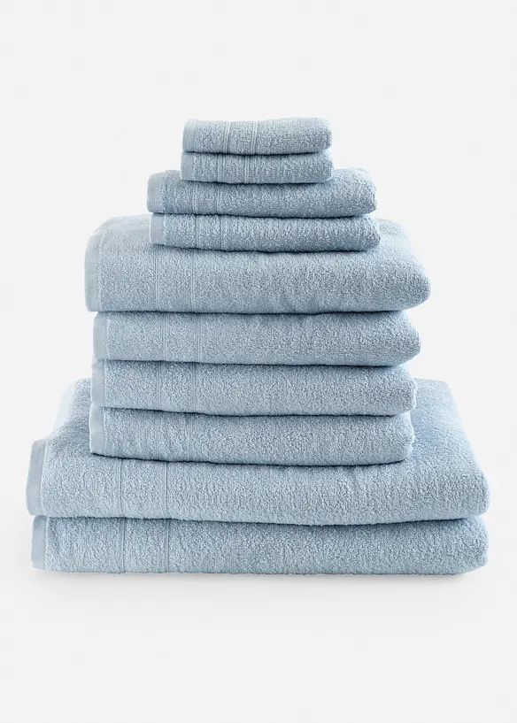 Baumwoll-Handtuch Set (10-tlg. Set) in blau von vorne - bonprix