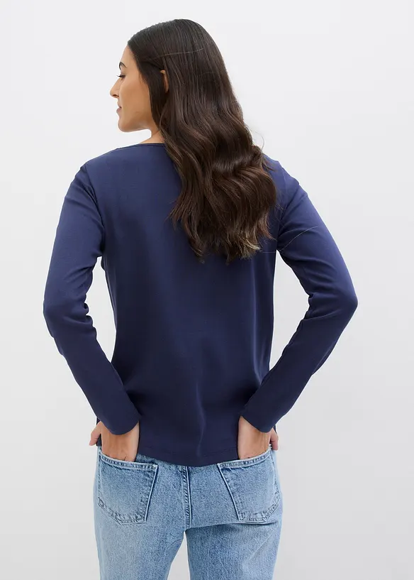 Rundhalsshirt aus reiner Bio-Baumwolle in blau von hinten (im Anschnitt) - bonprix