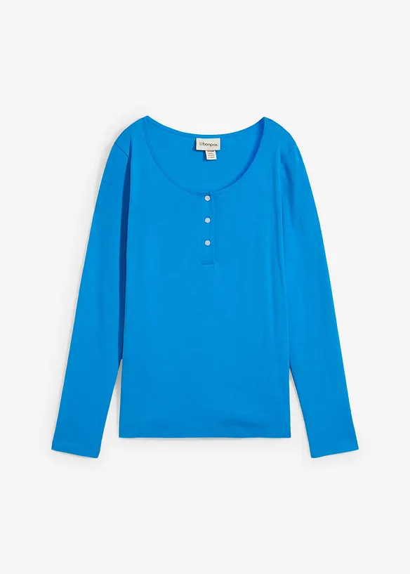 Rundhalsshirt aus reiner Bio-Baumwolle in blau von vorne - bonprix