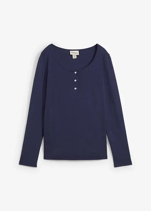 Rundhalsshirt aus reiner Bio-Baumwolle in blau von vorne - bonprix