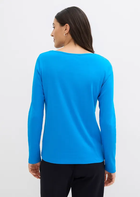 Rundhalsshirt aus reiner Bio-Baumwolle in blau von hinten (im Anschnitt) - bonprix