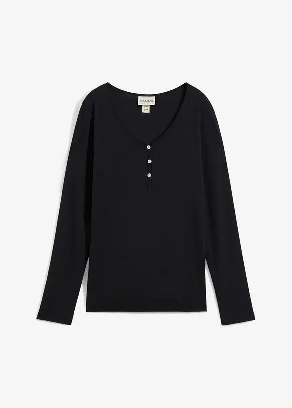 Langarmshirt aus reiner Bio-Baumwolle in schwarz von vorne - bonprix