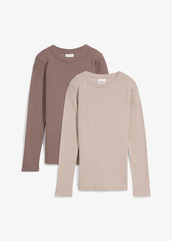 Rippshirt (2er-Pack) in beige von vorne - bonprix