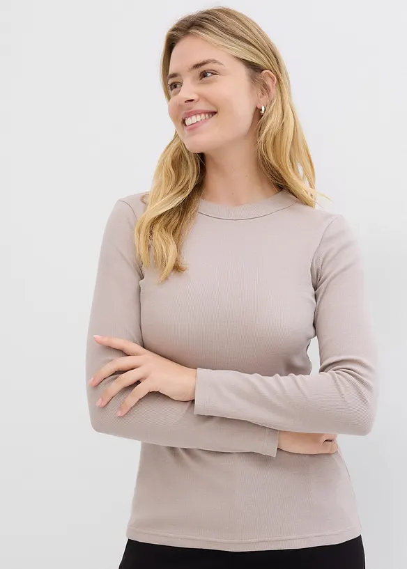 Rippshirt (2er-Pack) in beige von vorne (im Anschnitt) - bonprix