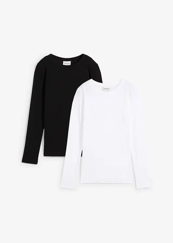 Rippshirt (2er-Pack) in schwarz von vorne - bonprix