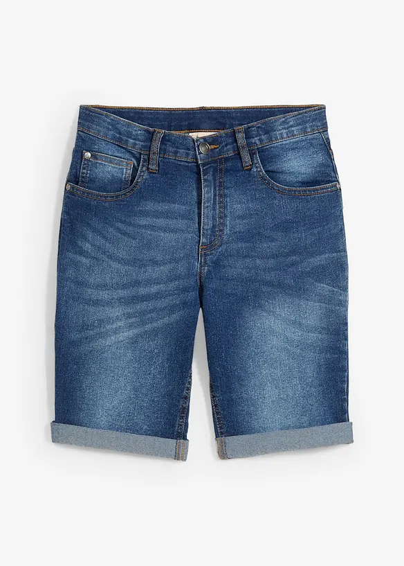 Stretch-Jeans-Bermuda mit verstellbarem Bund, Slim Fit in blau von vorne - bonprix