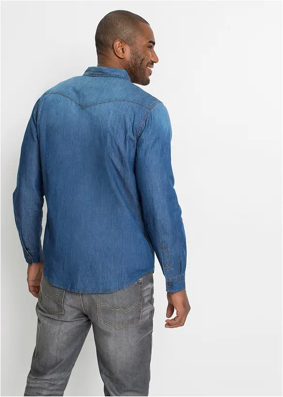 Jeanshemd, Slim Fit aus reiner Bio-Baumwolle in blau von hinten (im Anschnitt) - bonprix