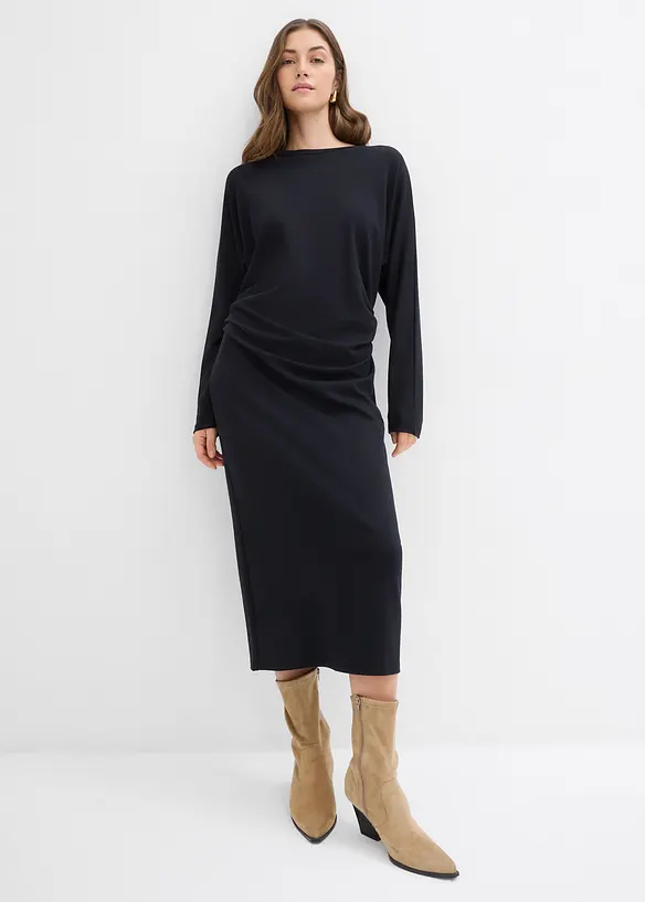 Midikleid aus bequemen Punto di Roma in schwarz von vorne (Totalaufnahme) - bonprix