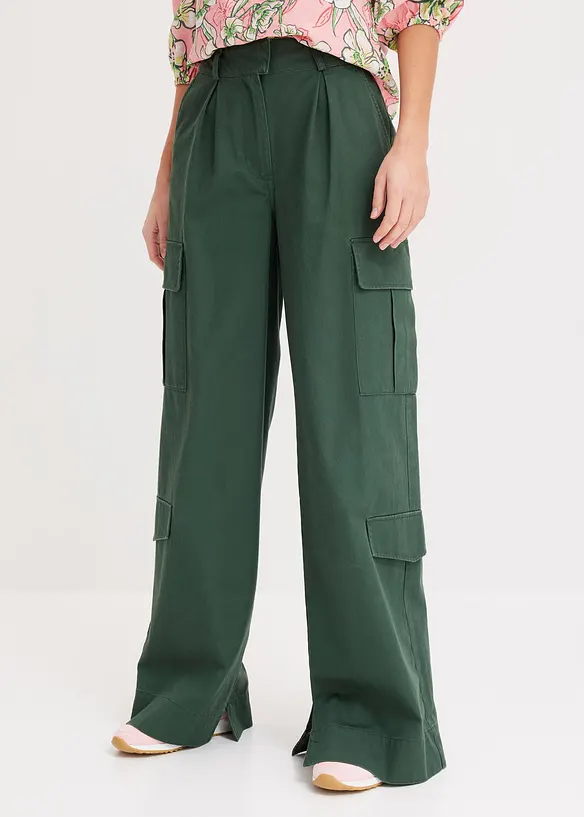 Cargohose aus reiner Baumwolle in grün von vorne - bonprix Cargohose aus reiner Baumwolle in grün von vorne - bonprix