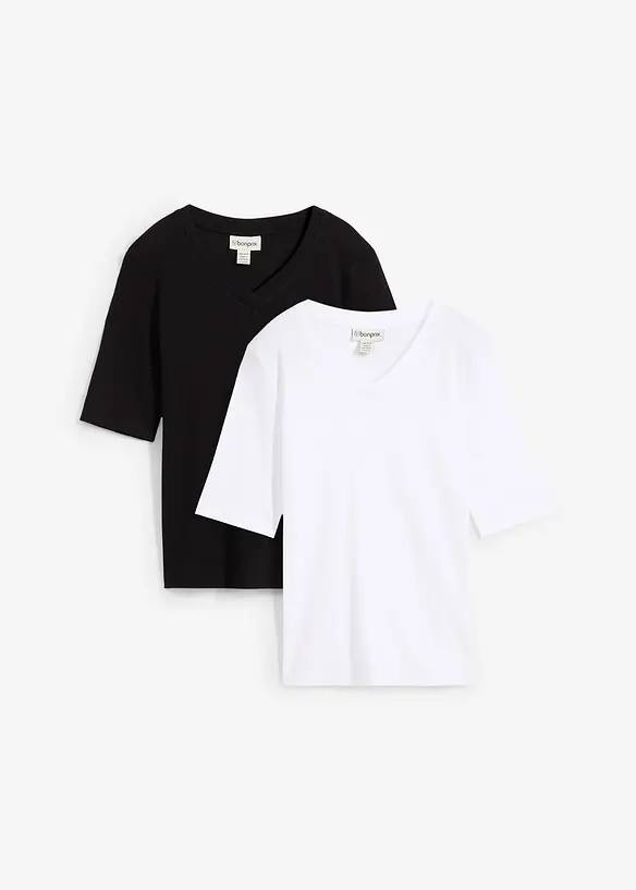 Rippshirt (2er-Pack) in schwarz von vorne - bonprix