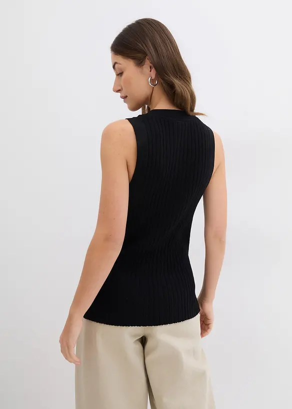 Gerippte Strickweste in schwarz von hinten (im Anschnitt) - bonprix