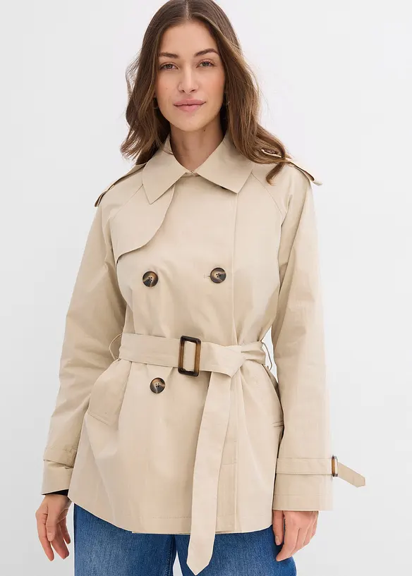 Kurze Trenchjacke in grün von vorne (Totalaufnahme) - bonprix