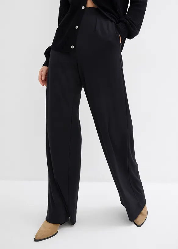 Palazzo-Hose aus bequemen Punto di Roma in schwarz von vorne - bonprix Palazzo-Hose aus bequemen Punto di Roma in schwarz von vorne - bonprix