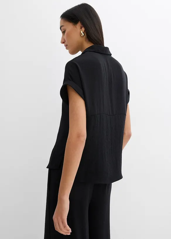 Oversized Bluse aus strukturiertem Crêpe in schwarz von hinten (im Anschnitt) - bonprix