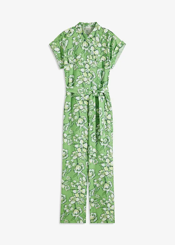 Jumpsuit aus fließendem Viskose-Mix in grün von vorne - bonprix