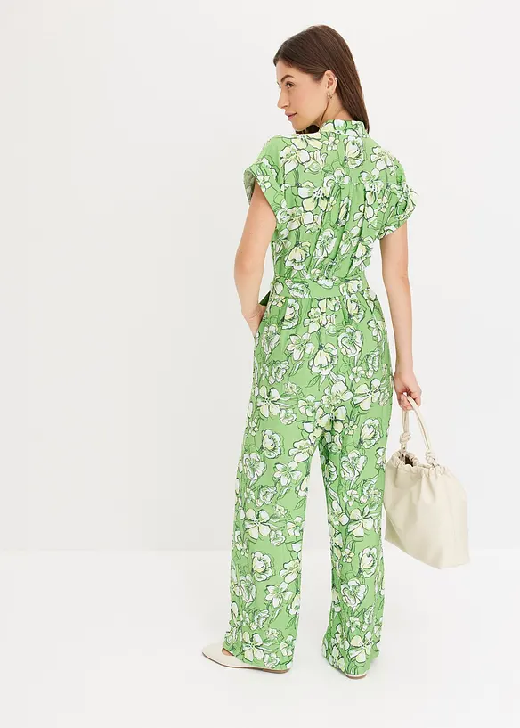Jumpsuit aus fließendem Viskose-Mix in grün von hinten (Totalaufnahme) - bonprix