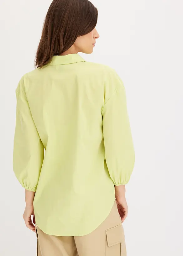 Vokuhila-Bluse aus Baumwoll-Mix in grün von hinten (im Anschnitt) - bonprix Vokuhila-Bluse aus Baumwoll-Mix in grün von hinten (im Anschnitt) - bonprix