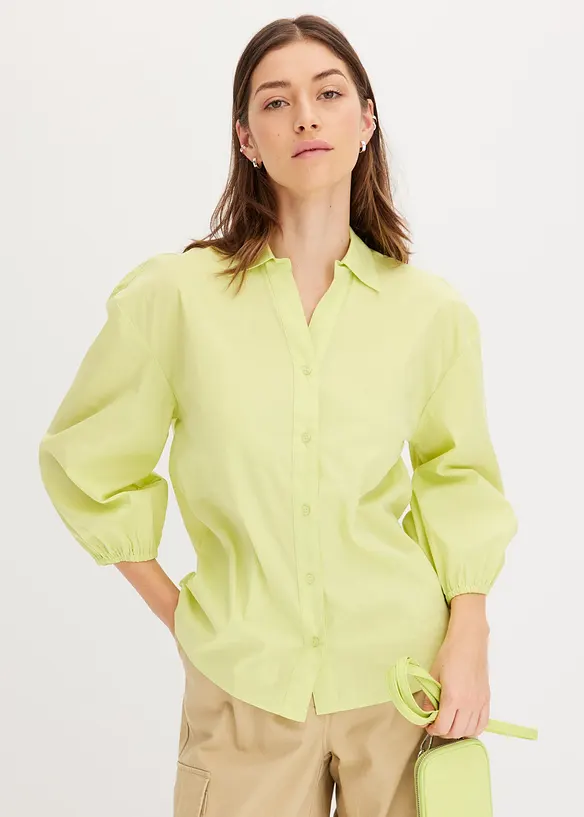 Vokuhila-Bluse aus Baumwoll-Mix in grün von vorne (im Anschnitt) - bonprix Vokuhila-Bluse aus Baumwoll-Mix in grün von vorne (im Anschnitt) - bonprix