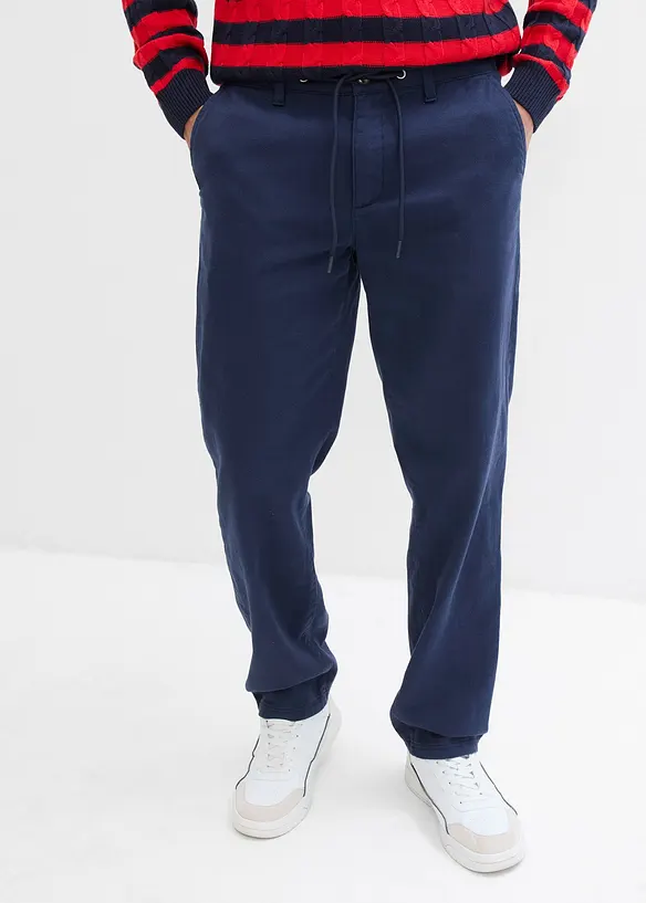 Relaxed Fit Chinohose mit Dehnbund, Straight in blau von vorne - bonprix