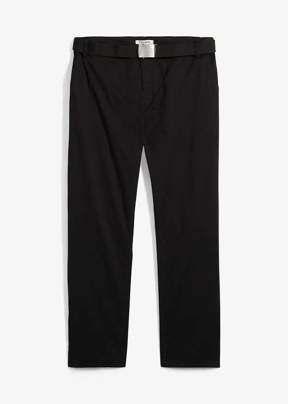 Regular Fit Chinohose mit Dehnbund und Gürtel, Straight in schwarz von vorne - bonprix