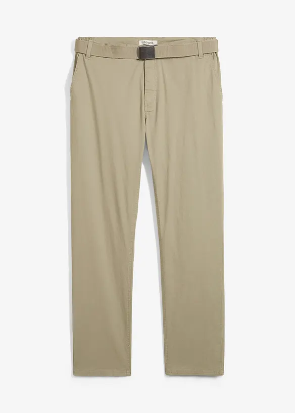 Regular Fit Chinohose mit Dehnbund und Gürtel, Straight in grün von vorne - bonprix