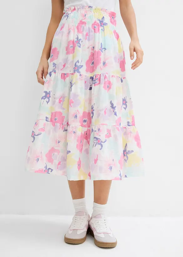 Stufenrock aus Musselin in pink von vorne - bonprix