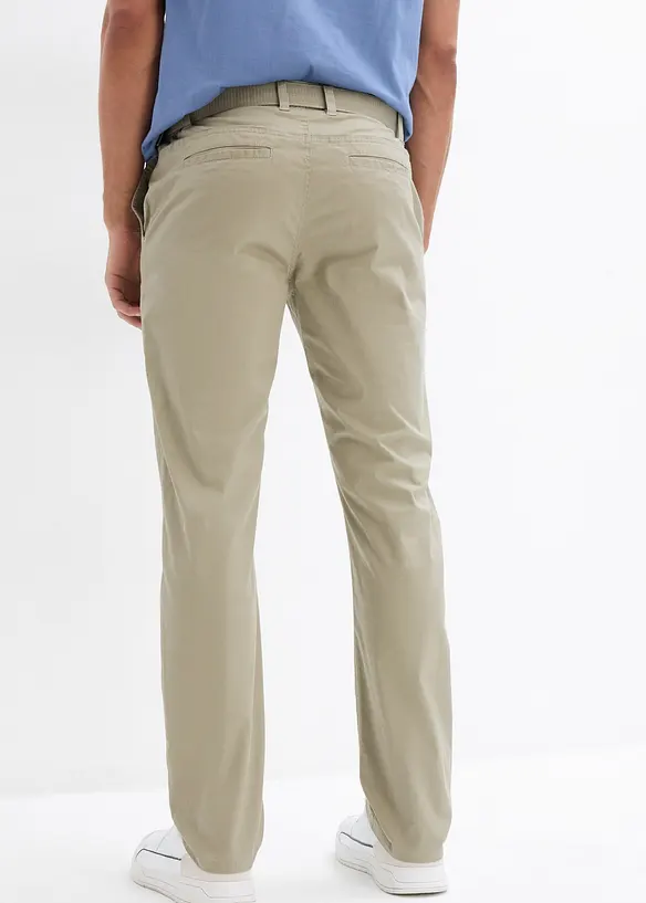 Regular Fit Chinohose mit Dehnbund und Gürtel, Straight in grün von hinten - bonprix