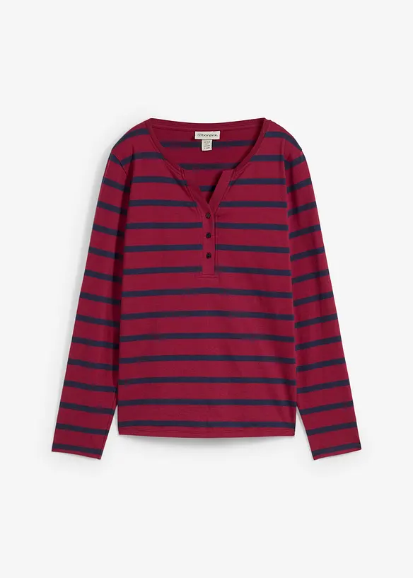 Henleyshirt aus reiner Bio-Baumwolle in rot von vorne - bonprix