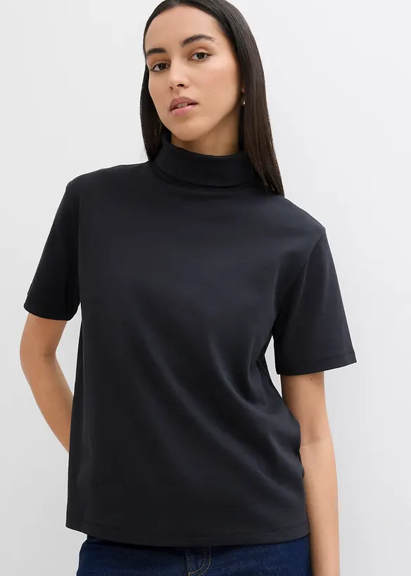 Rollkragenshirt aus reiner Bio-Baumwolle in schwarz von vorne (im Anschnitt) - bonprix Rollkragenshirt aus reiner Bio-Baumwolle in schwarz von vorne (im Anschnitt) - bonprix