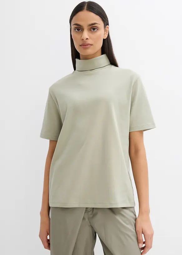 Rollkragenshirt aus reiner Bio-Baumwolle in grün von vorne (im Anschnitt) - bonprix Rollkragenshirt aus reiner Bio-Baumwolle in grün von vorne (im Anschnitt) - bonprix