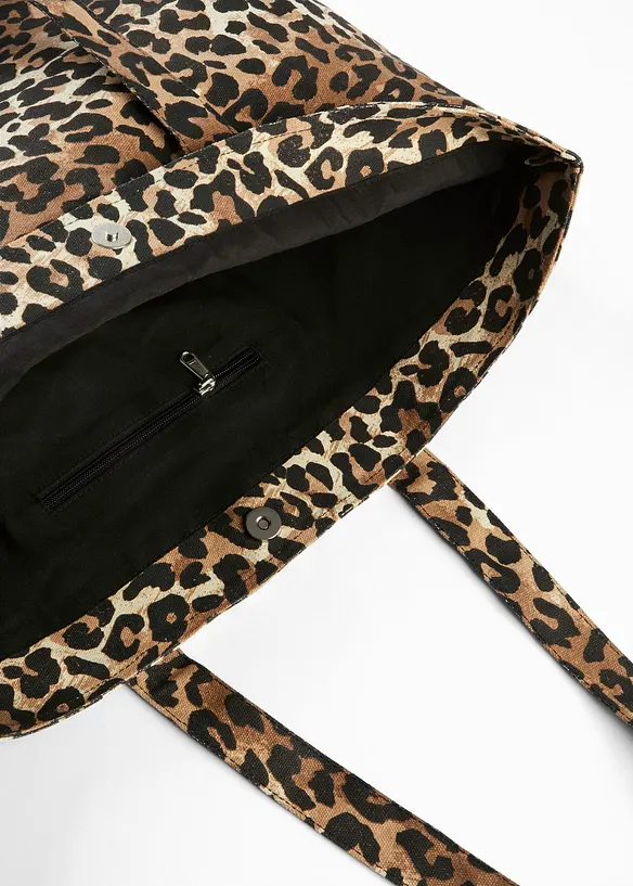 Canvas Shopper im Leo Look in schwarz von hinten - bonprix
