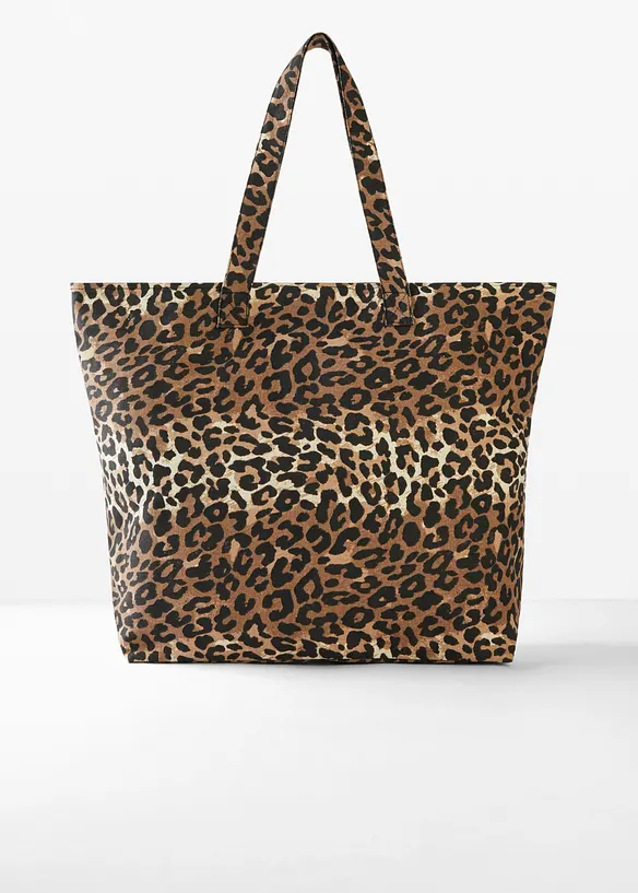 Canvas Shopper im Leo Look in schwarz von vorne - bonprix