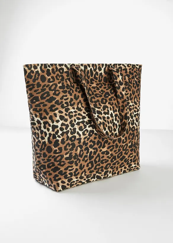Canvas Shopper im Leo Look in schwarz geöffnet - bonprix