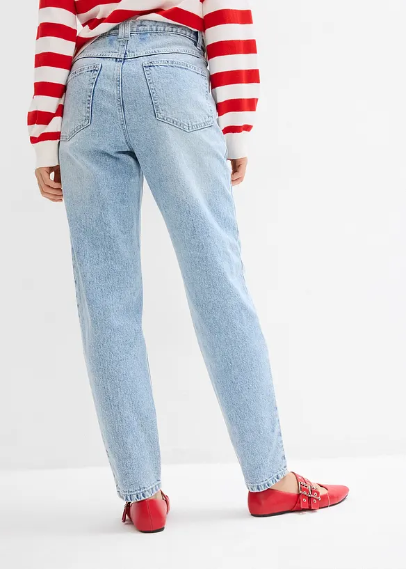 Mom Jeans High Waist, cropped in blau von hinten - bonprix