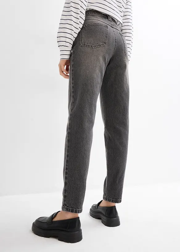 Mom Jeans High Waist, cropped in grau von hinten - bonprix