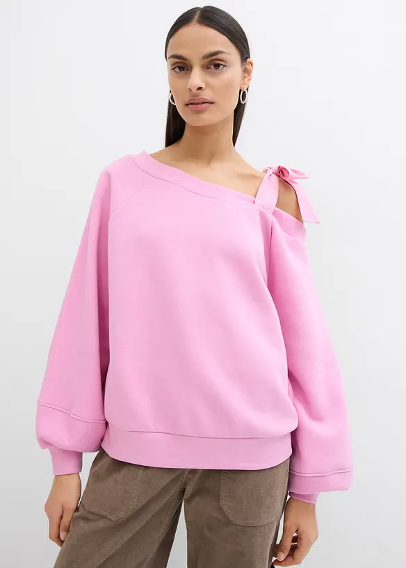 Weites Sweatshirt mit One-Shoulder in rosa von vorne (im Anschnitt) - bonprix