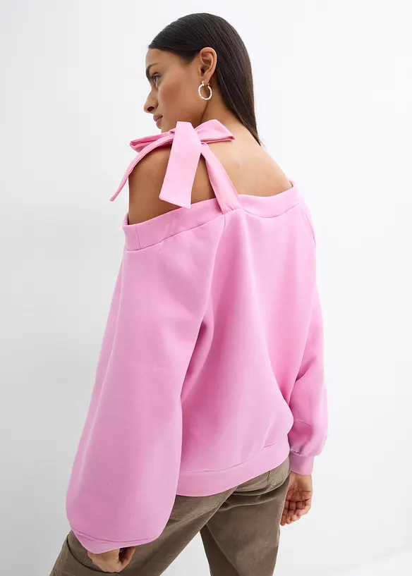 Weites Sweatshirt mit One-Shoulder in rosa von hinten (im Anschnitt) - bonprix