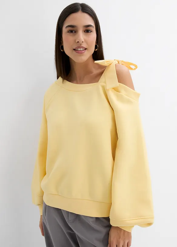 Weites Sweatshirt mit One-Shoulder in gelb von vorne (im Anschnitt) - bonprix
