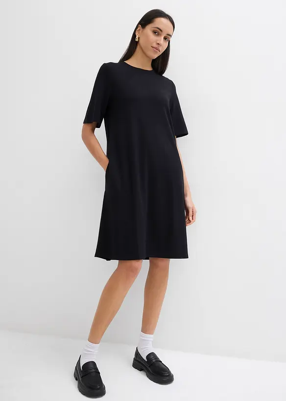 Shirtkleid in A-Linie aus Viskose-Mix in schwarz von vorne (Totalaufnahme) - bonprix Shirtkleid in A-Linie aus Viskose-Mix in schwarz von vorne (Totalaufnahme) - bonprix