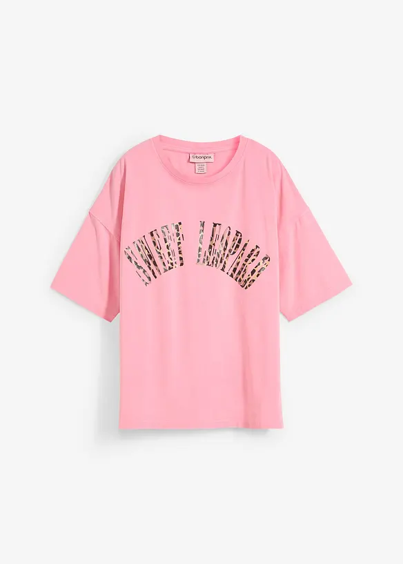 Oversize-Shirt aus weichem Baumwoll-Mix in rosa von vorne - bonprix