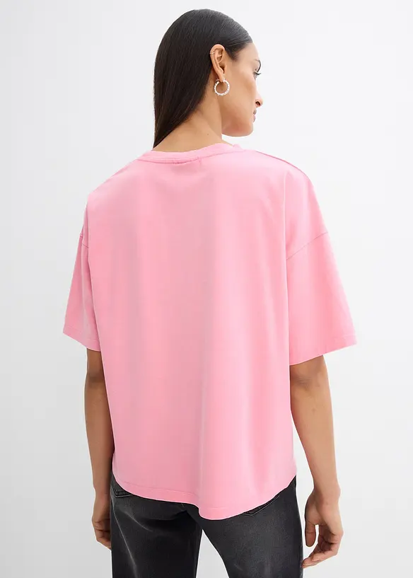 Oversize-Shirt aus weichem Baumwoll-Mix in rosa von hinten (im Anschnitt) - bonprix