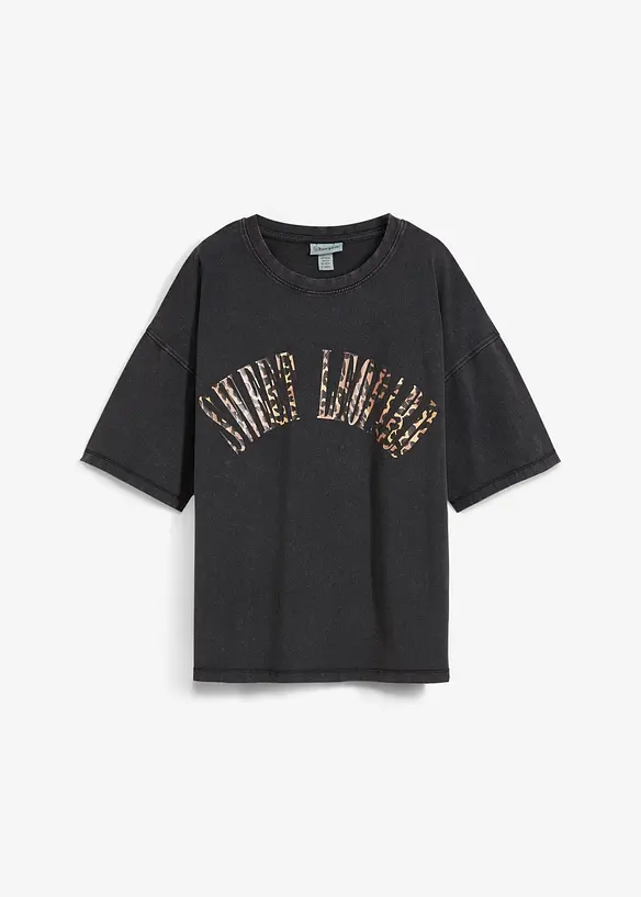 Oversize-Shirt aus weichem Baumwoll-Mix in schwarz von vorne - bonprix