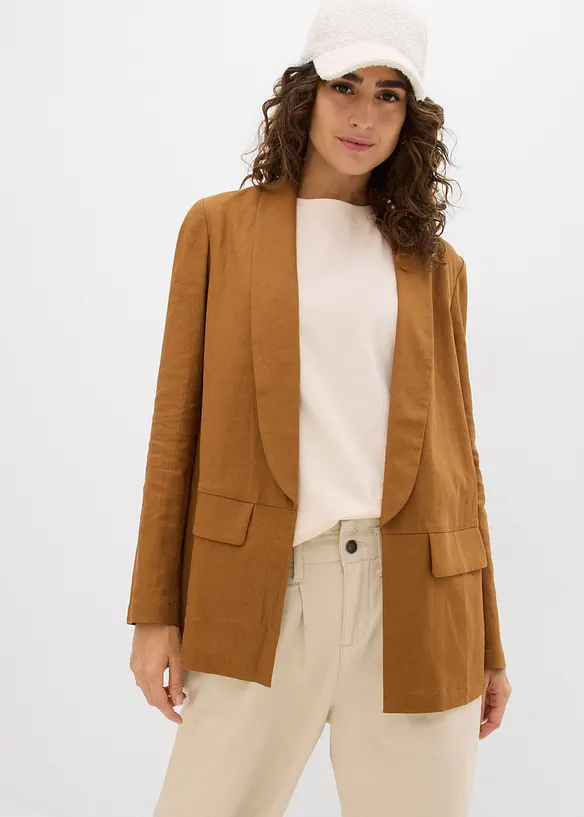 Weit geschnittener Blazer aus Leinen-Viskose-Mix in braun von vorne (im Anschnitt) - bonprix